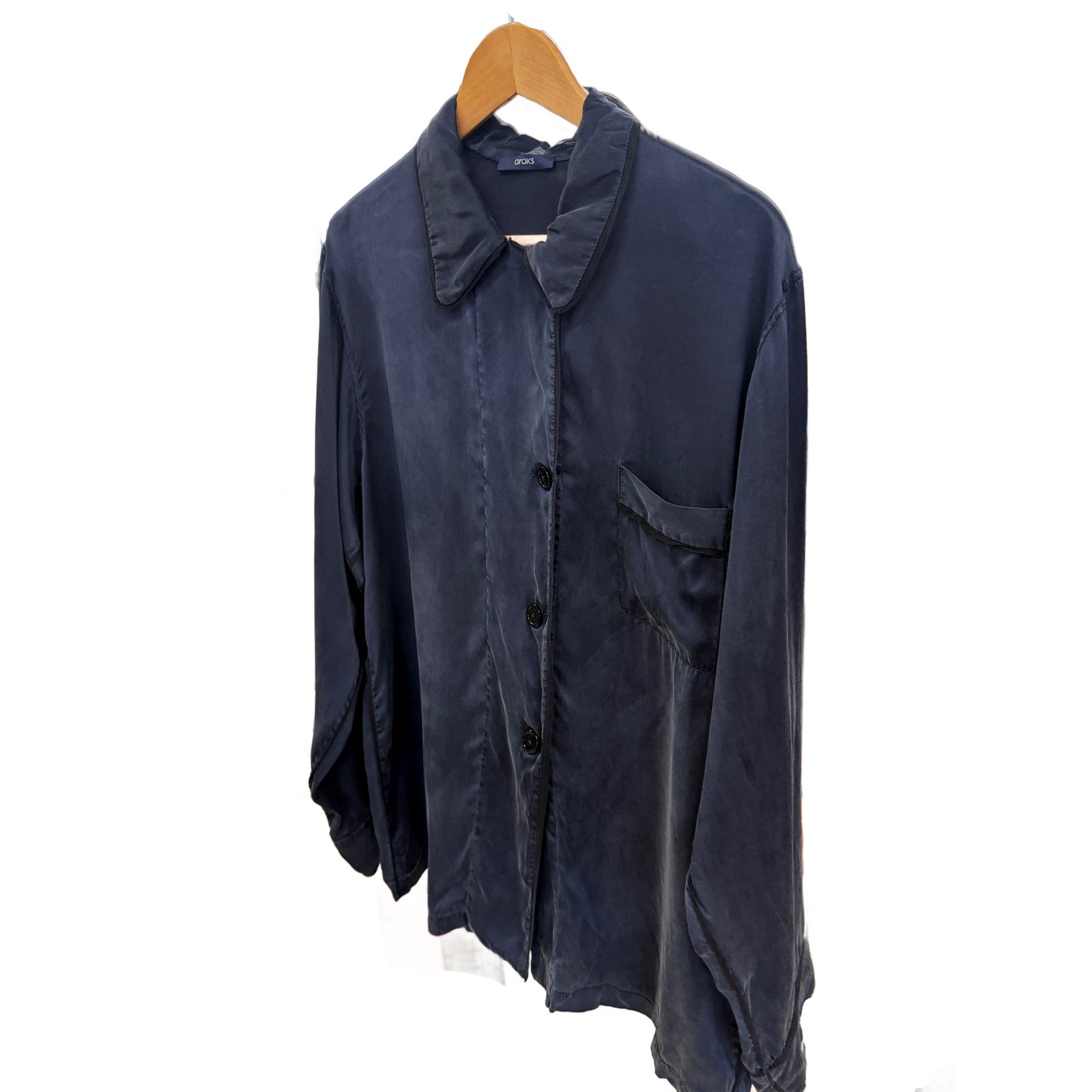 Araks Ny Luxury Navy Blue 100% Silk Kate Pajama Top L Quiet Luxury Loungewear — image 4 of 8